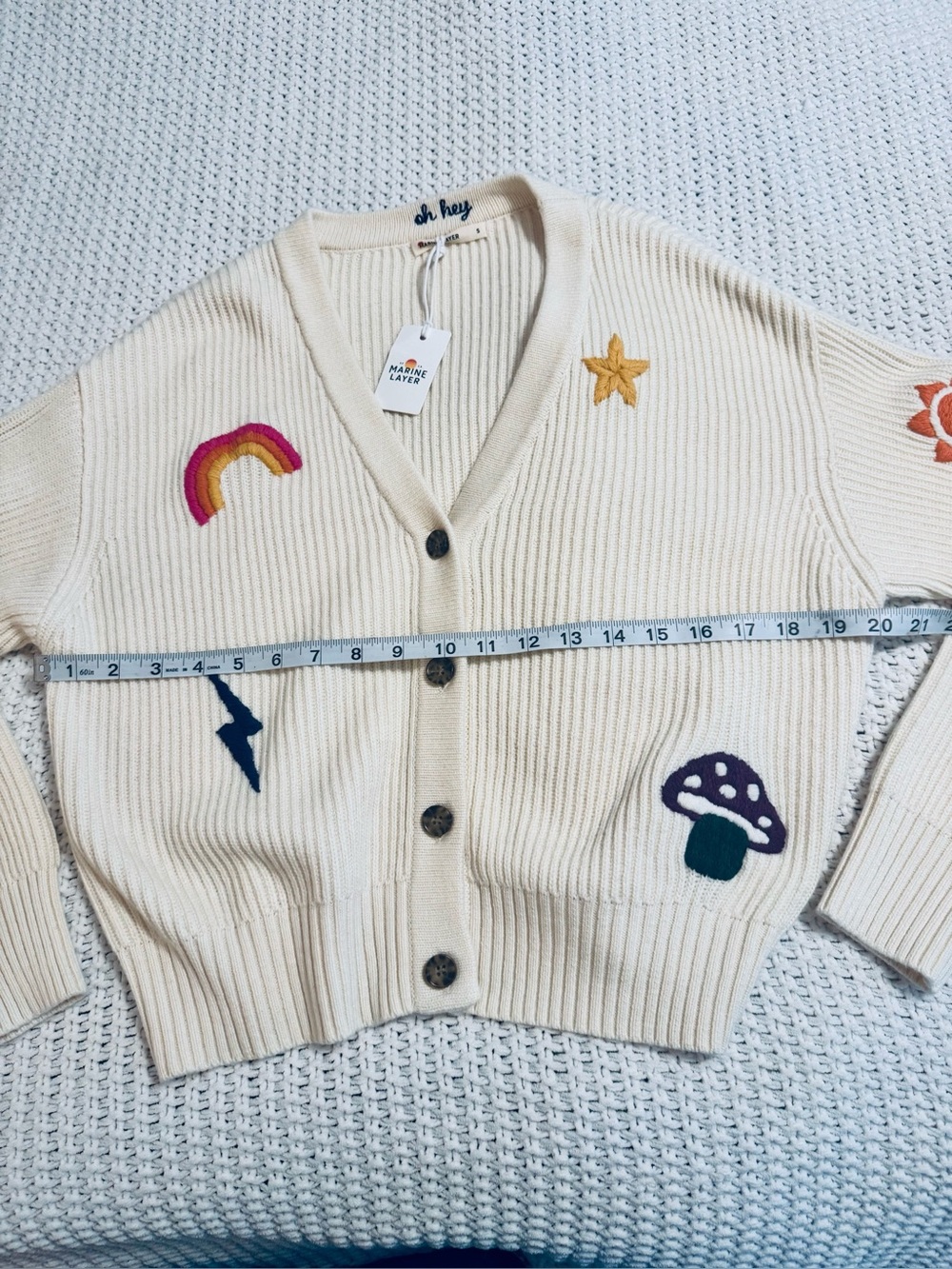 New Marine Layer "Oh Hey" Cream Embroidered V-Neck Cardigan ππβοΈ - Picture 7 of 10